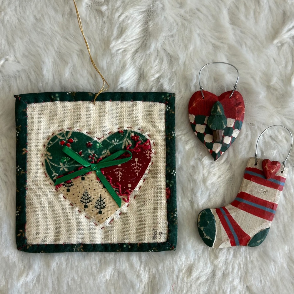 Vintage 90s Handmade Christmas Ornaments Set 3 Folk Country Cottage Decor